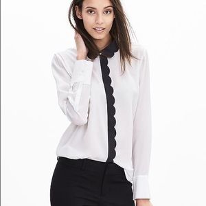 Banana Republic Silk Scalloped Button Up